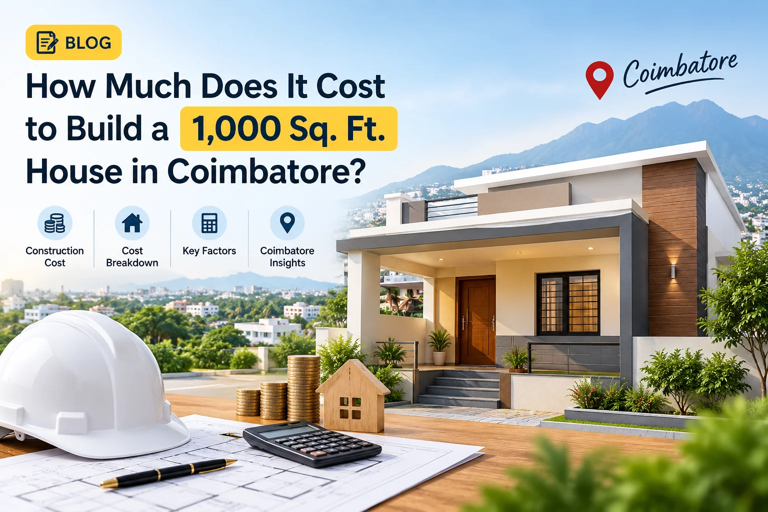 How much does it cost to build a 1,000 sq ft house in Coimbatore — construction cost, cost breakdown, key factors and Coimbatore insights